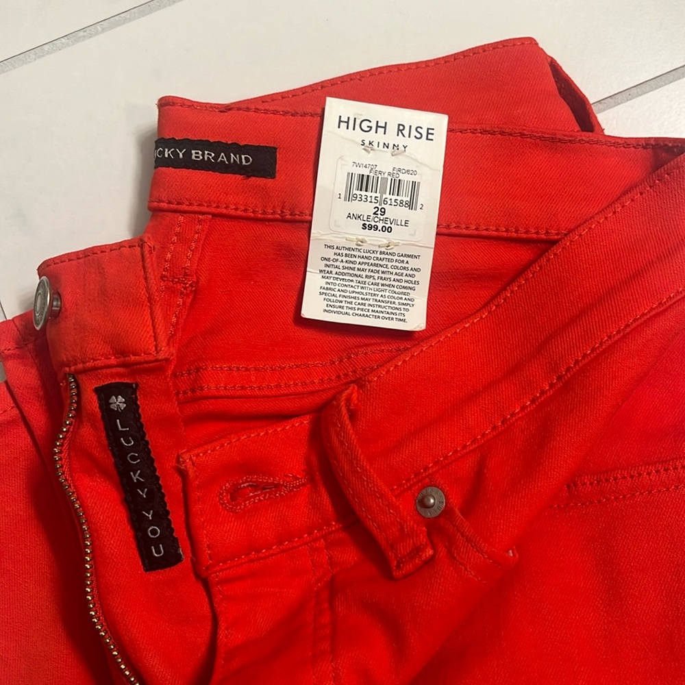 Lucky Brand High Rise Skinny Ankle Jeans in Bright Red NWT
